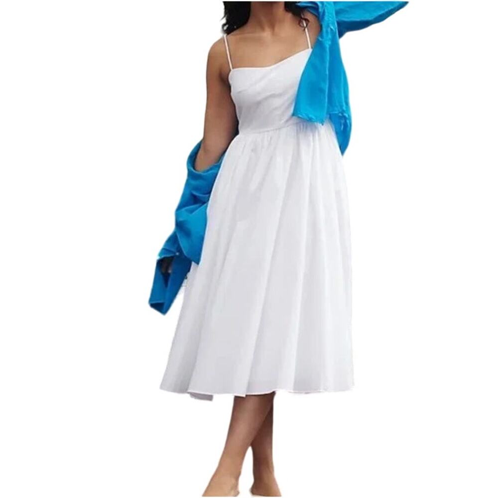 J. Crew A-line stretch cotton poplin midi dress in White 6 NWT